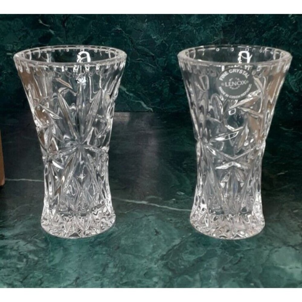 Lenox Fine Crystal Star‎ Vase 4" Made in Czech Republic-New in Box Lot of 2